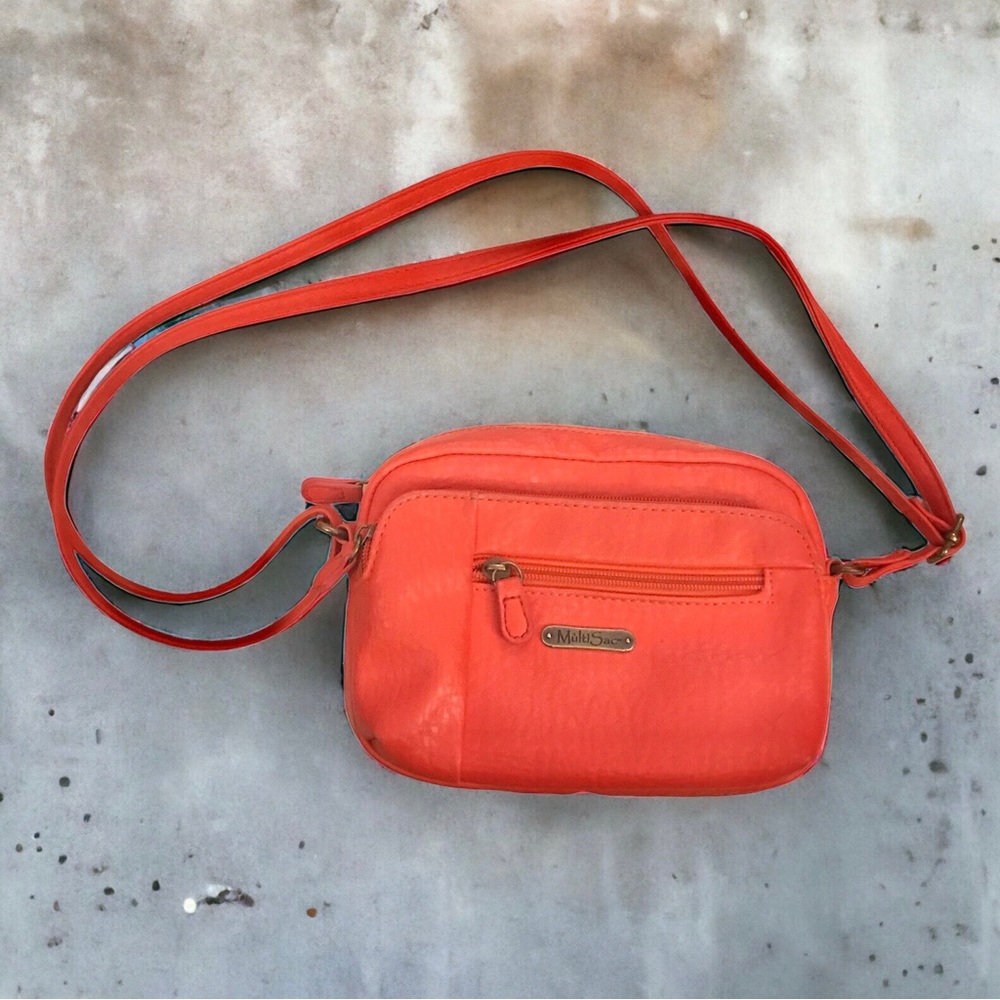 Multisac Crossbody Mini Dynamic Bag Purse Orange Triple Zipper Y2K Faux Leather
